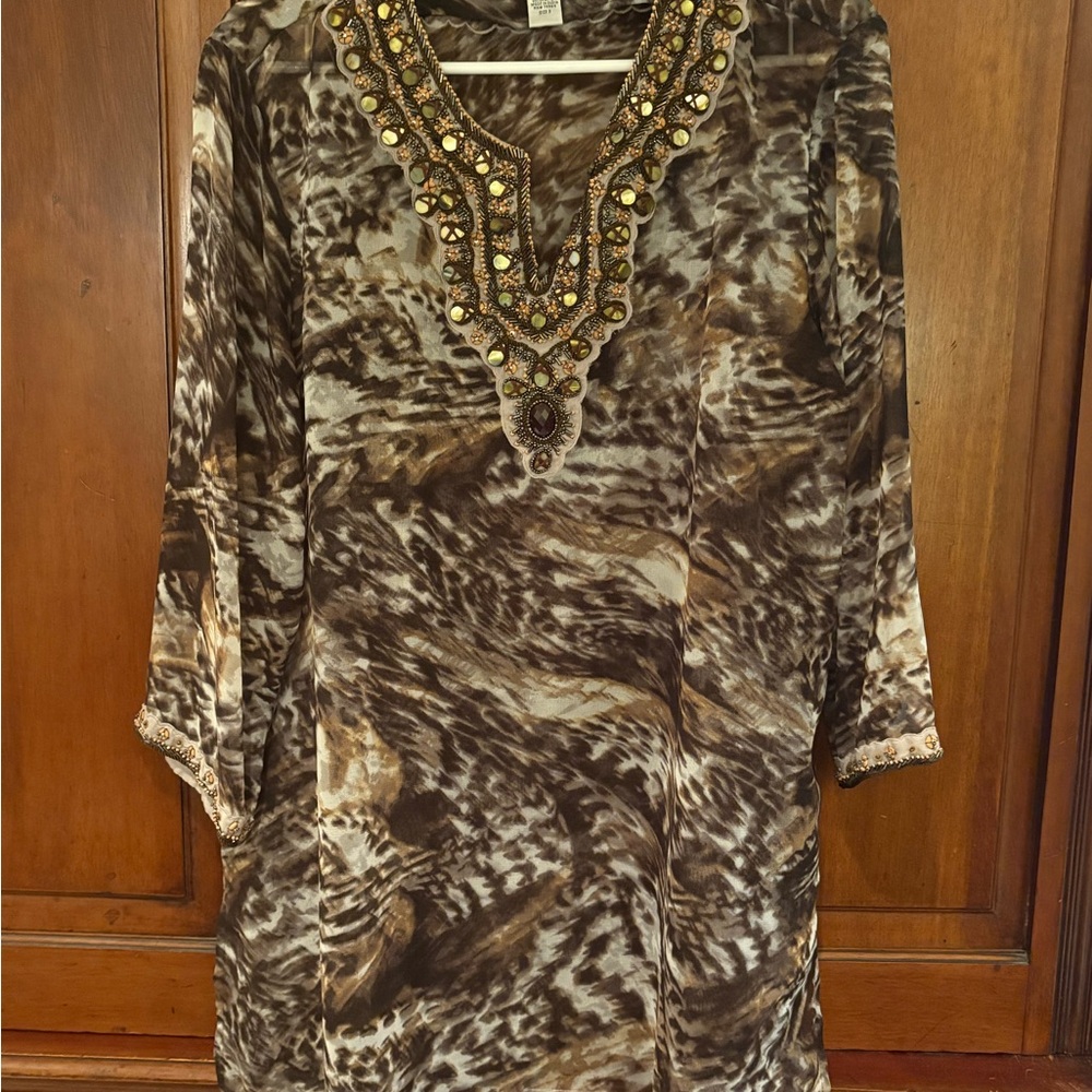 Chico's size 3 Brown Beaded V-Neck Top
